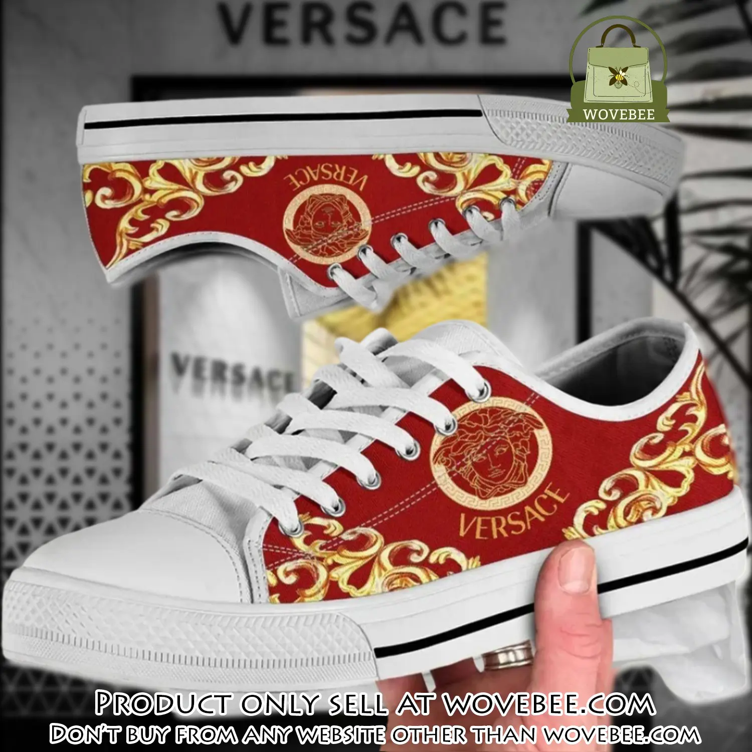 Versace medusa red golden low top canvas shoes luxury brand gifts for men women wvb5911129